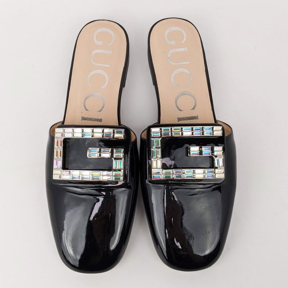 SOLD Gucci Black Patent Leather G Slide Mules - Picture 3 of 7